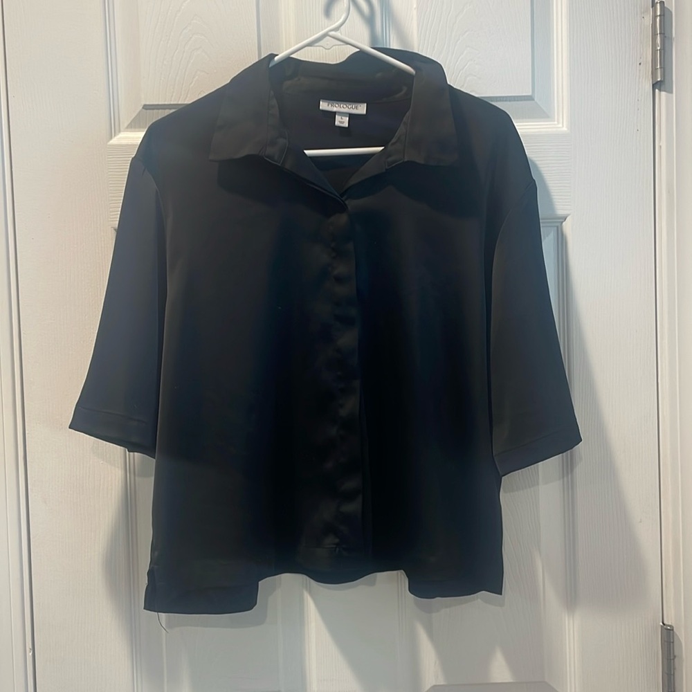Prologue Button Up Satin-y Black Blouse